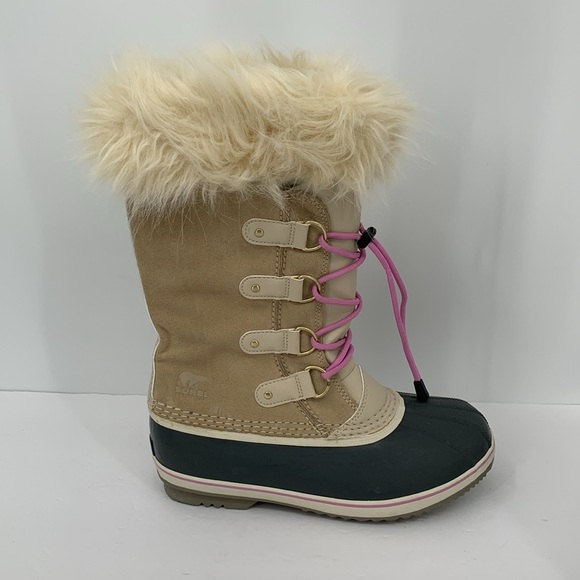 Sorel Joan of Arc winter waterproof boots faux fur lace-up calf navy tan new 7 - Picture 1 of 6